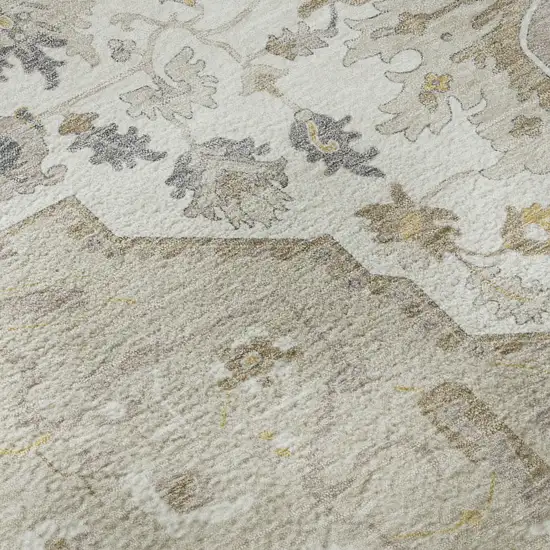 Beige Ivory And Gold Oriental Washable Area Rug With UV Protection Photo 9