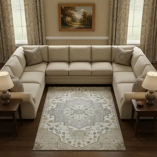 Beige Ivory And Gold Oriental Washable Area Rug With UV Protection Photo 2