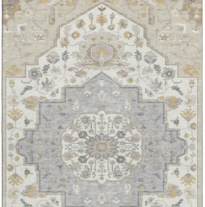 Beige Ivory And Gold Oriental Washable Area Rug With UV Protection Photo 3