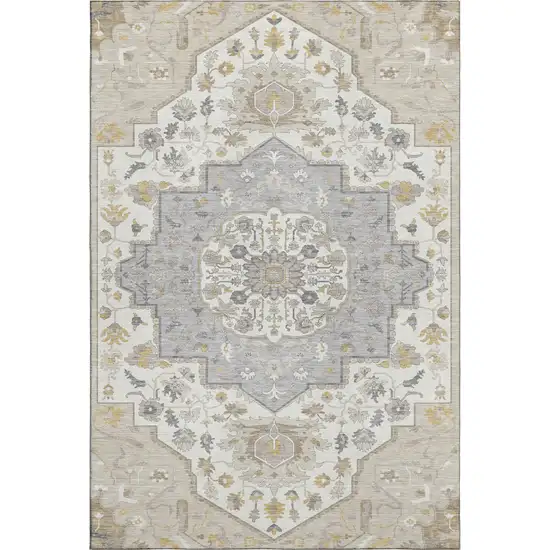 Beige Ivory And Gold Oriental Washable Area Rug With UV Protection Photo 1