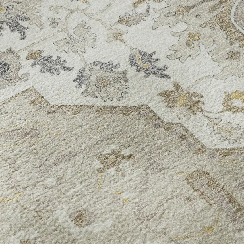 Beige Ivory And Gold Oriental Washable Area Rug With UV Protection Photo 9