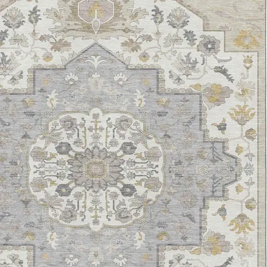 Beige Ivory And Gold Oriental Washable Area Rug With UV Protection Photo 2