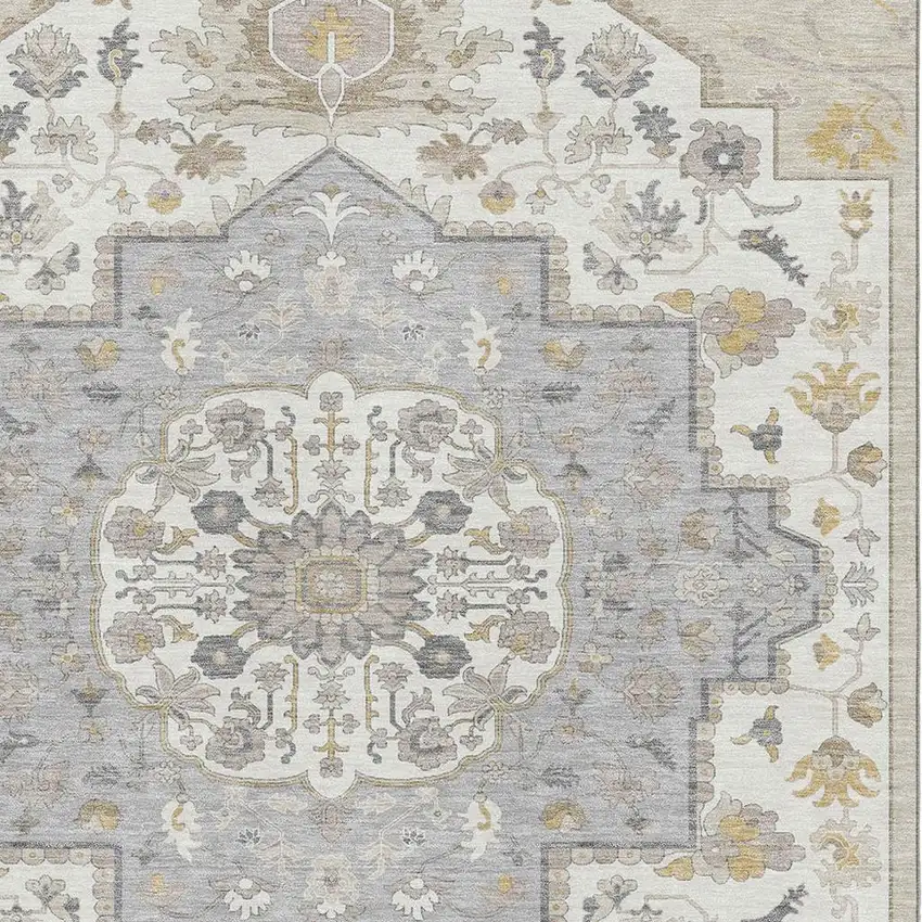 Beige Ivory And Gold Oriental Washable Area Rug With UV Protection Photo 2