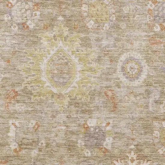 Beige Ivory And Gold Oriental Washable Area Rug With UV Protection Photo 3