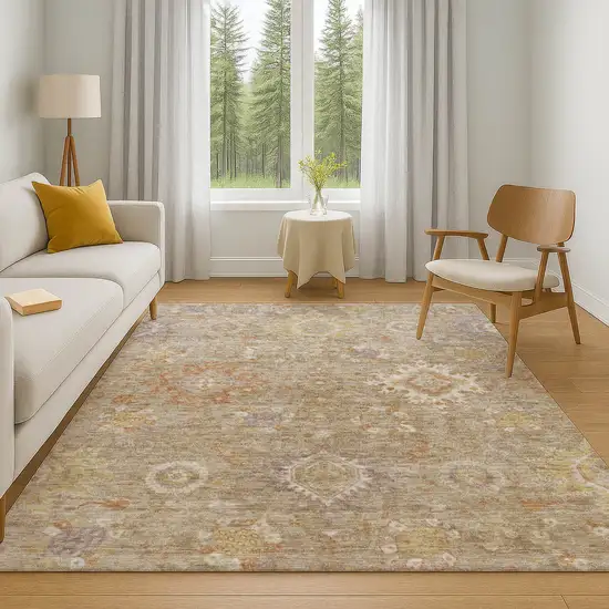 Beige Ivory And Gold Oriental Washable Area Rug With UV Protection Photo 6