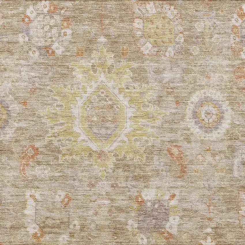 Beige Ivory And Gold Oriental Washable Area Rug With UV Protection Photo 3
