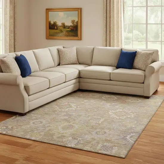 Beige Ivory And Gold Oriental Washable Area Rug With UV Protection Photo 2