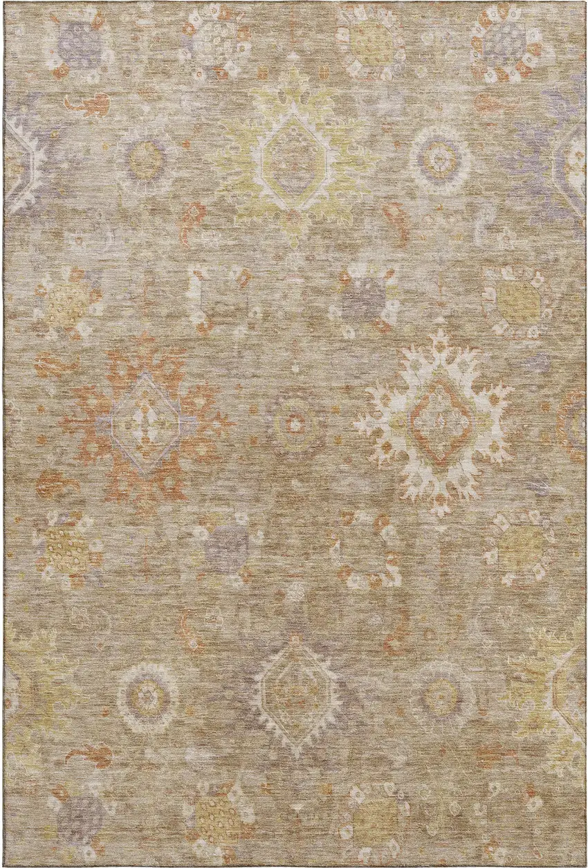 Beige Ivory And Gold Oriental Washable Area Rug With UV Protection Photo 1