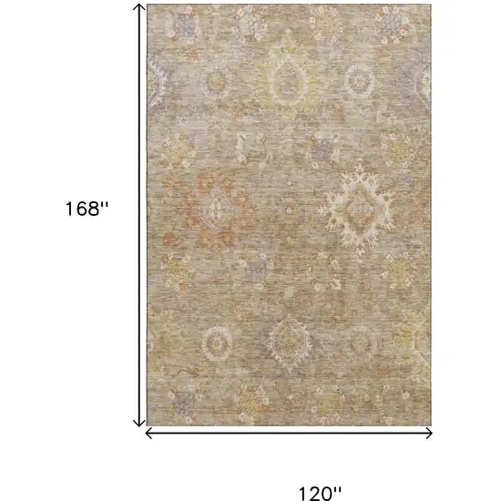 Beige Ivory And Gold Oriental Washable Area Rug With UV Protection Photo 9