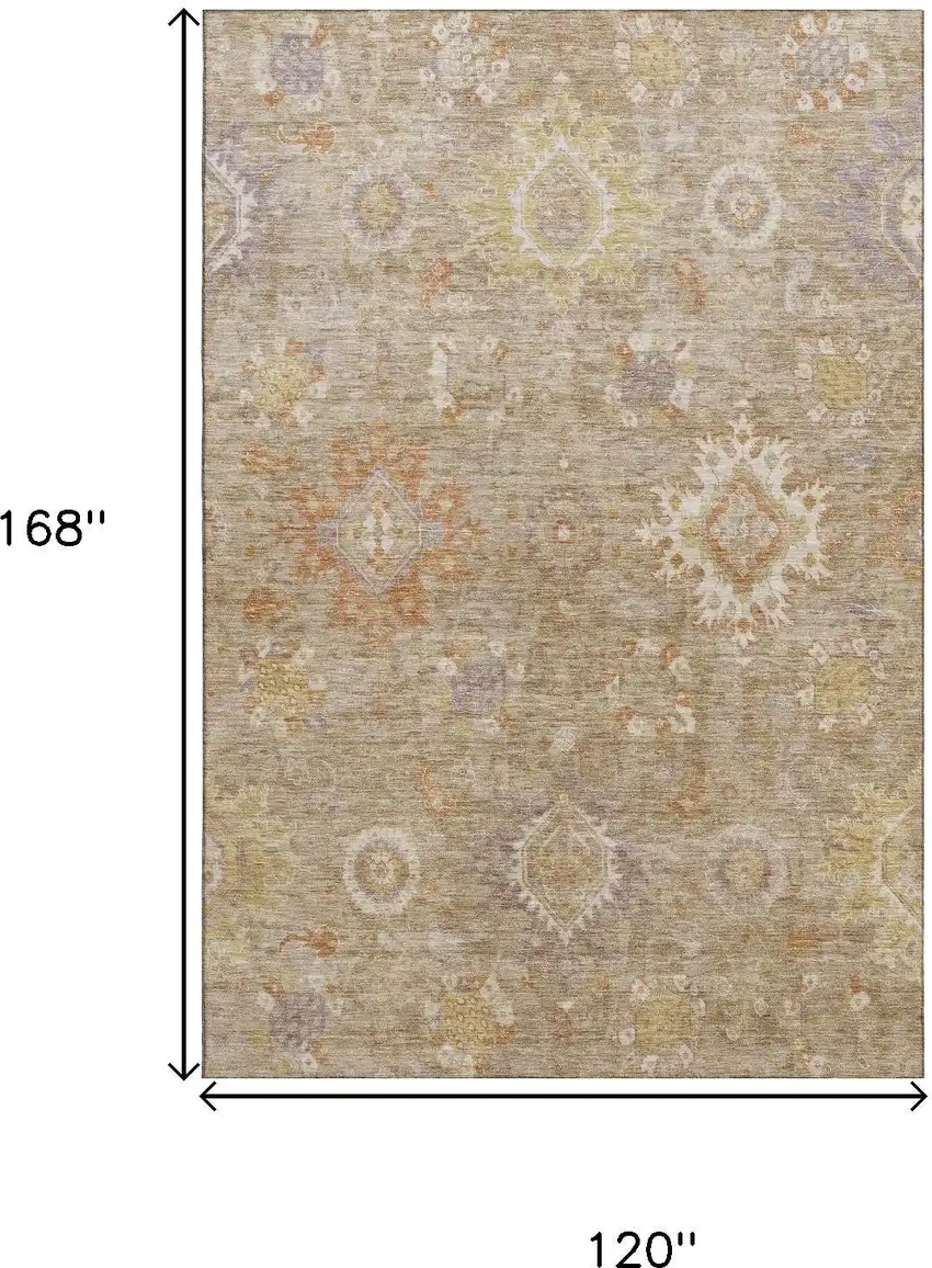 Beige Ivory And Gold Oriental Washable Area Rug With UV Protection Photo 9