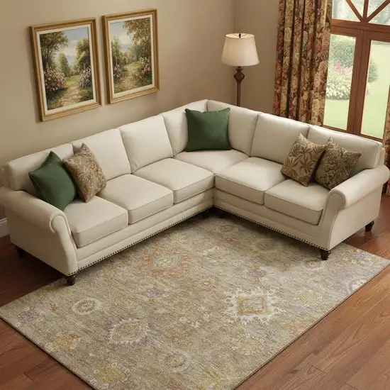 Beige Ivory And Gold Oriental Washable Area Rug With UV Protection Photo 2