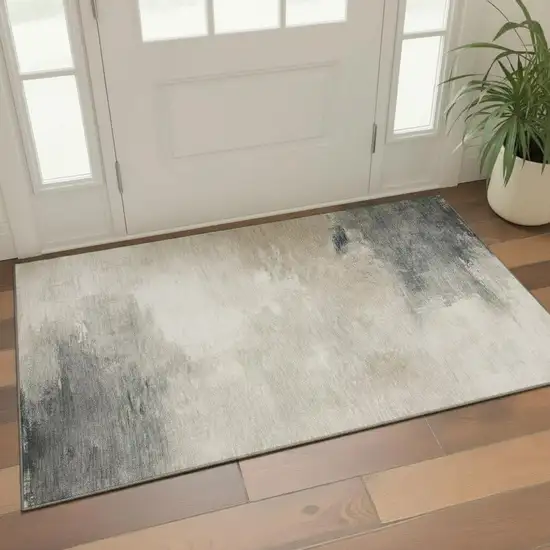 Beige Ivory And Gray Abstract Washable Area Rug With UV Protection Photo 2