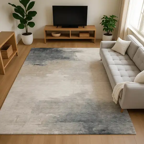 Beige Ivory And Gray Abstract Washable Area Rug With UV Protection Photo 4