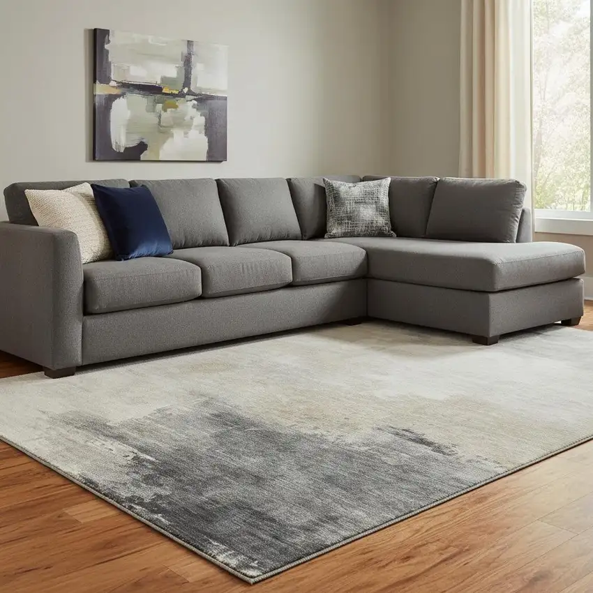 Beige Ivory And Gray Abstract Washable Area Rug With UV Protection Photo 2