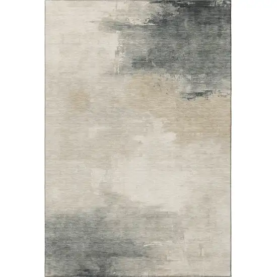 Beige Ivory And Gray Abstract Washable Area Rug With UV Protection Photo 3
