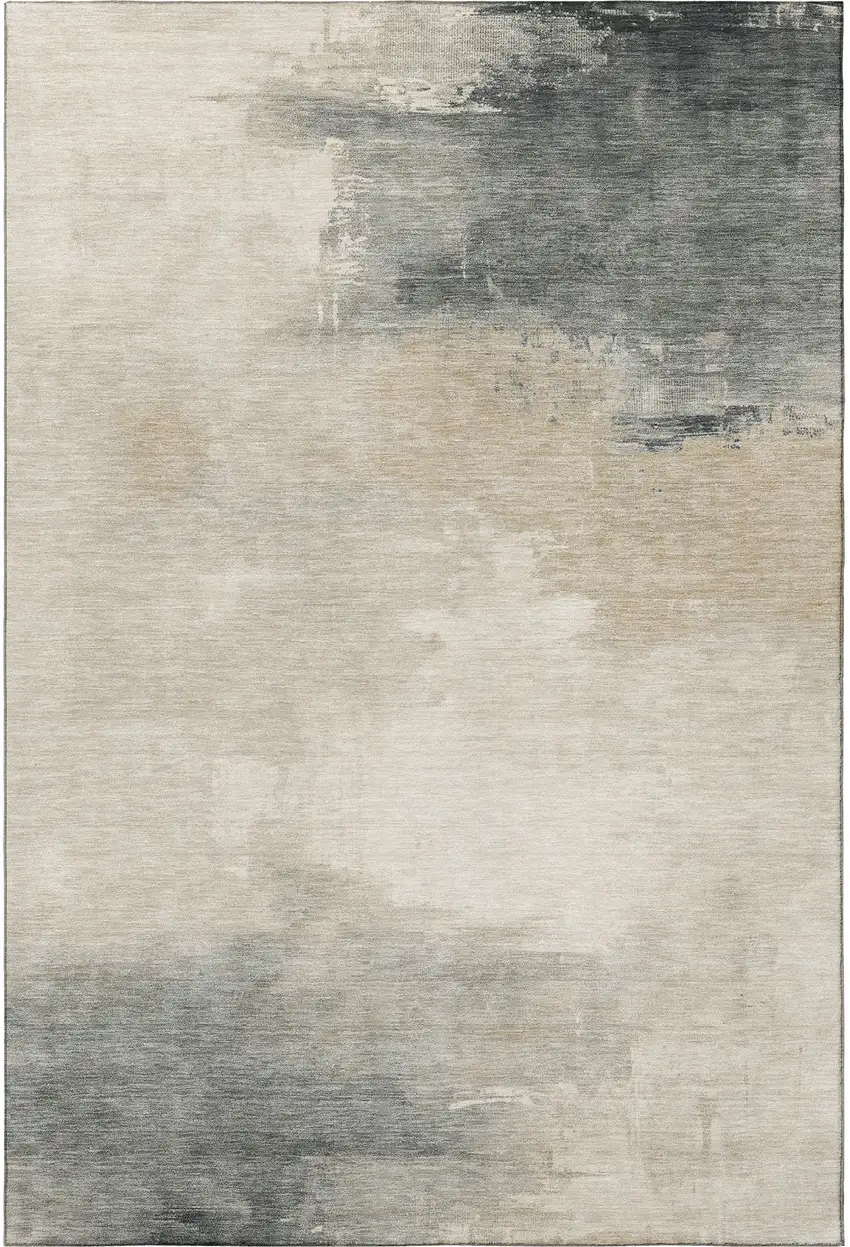 Beige Ivory And Gray Abstract Washable Area Rug With UV Protection Photo 3