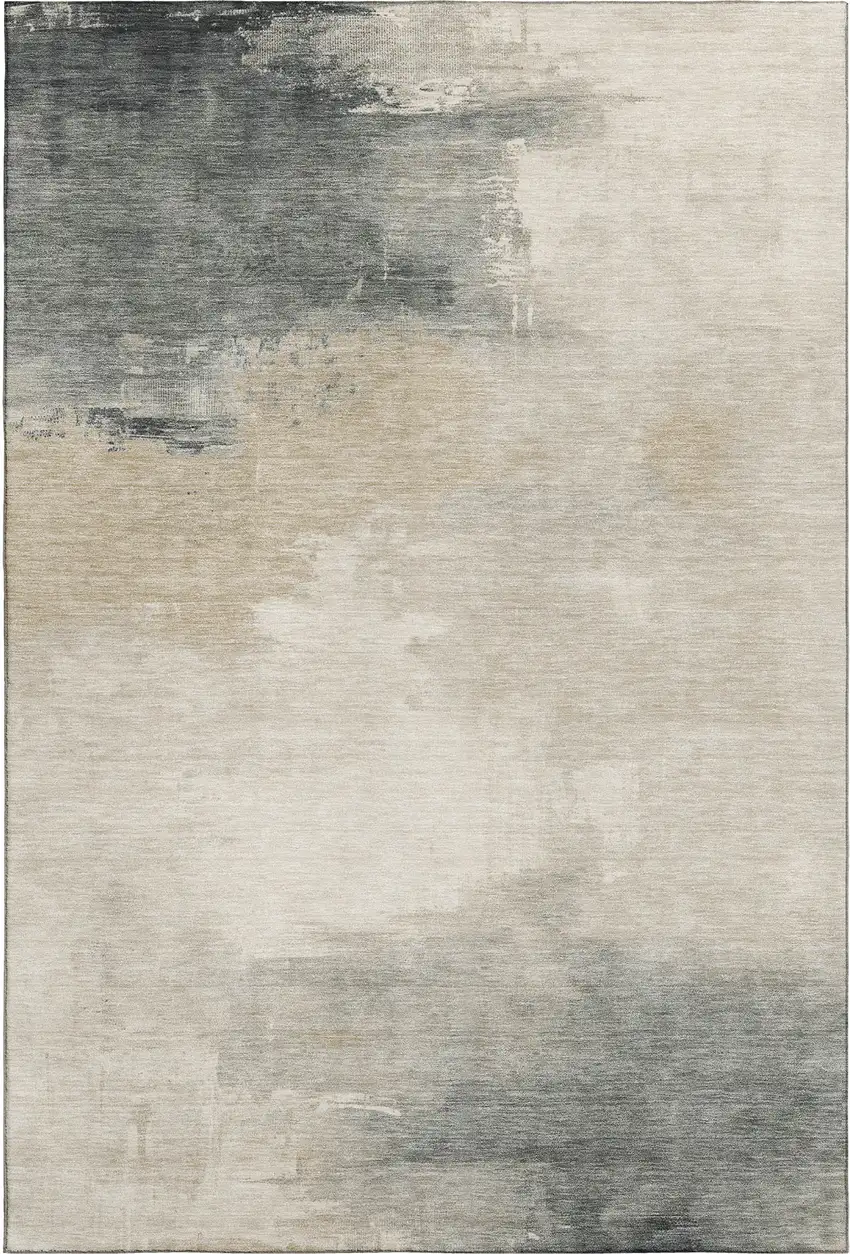 Beige Ivory And Gray Abstract Washable Area Rug With UV Protection Photo 1