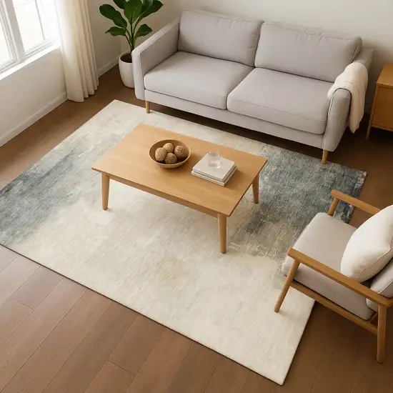 Beige Ivory And Gray Abstract Washable Area Rug With UV Protection Photo 5