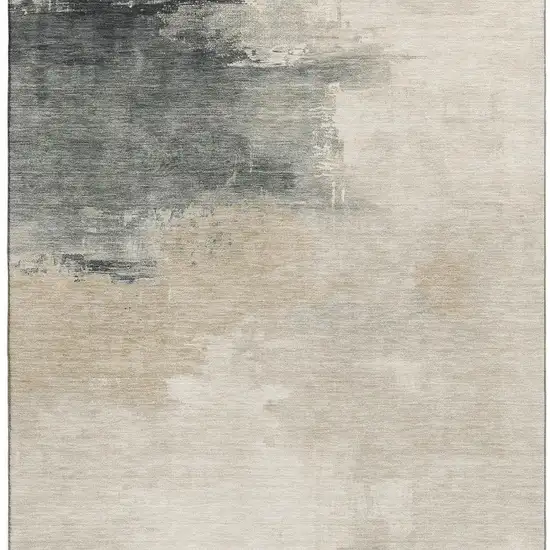 Beige Ivory And Gray Abstract Washable Area Rug With UV Protection Photo 3