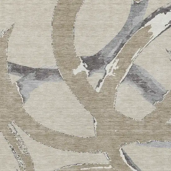 Beige Ivory And Gray Abstract Washable Indoor Outdoor Area Rug Photo 6