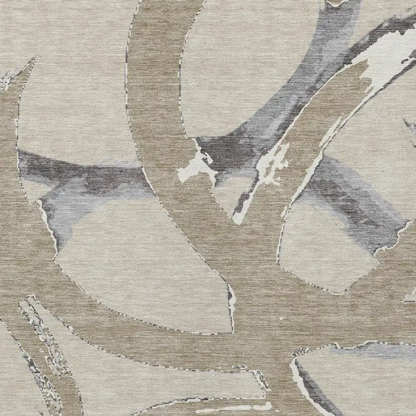 Beige Ivory And Gray Abstract Washable Indoor Outdoor Area Rug Photo 6