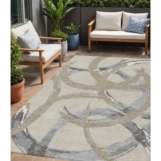 Beige Ivory And Gray Abstract Washable Indoor Outdoor Area Rug Photo 1
