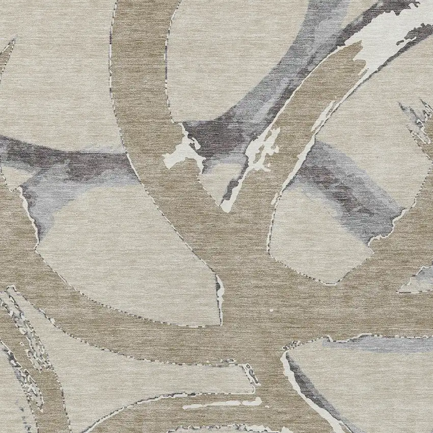 Beige Ivory And Gray Abstract Washable Indoor Outdoor Area Rug Photo 6