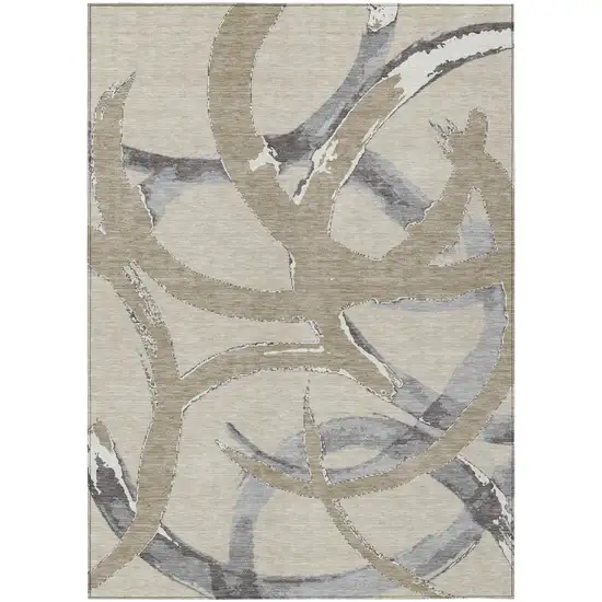 Beige Ivory And Gray Abstract Washable Indoor Outdoor Area Rug Photo 2