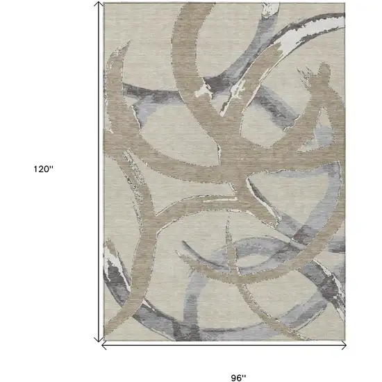 Beige Ivory And Gray Abstract Washable Indoor Outdoor Area Rug Photo 3