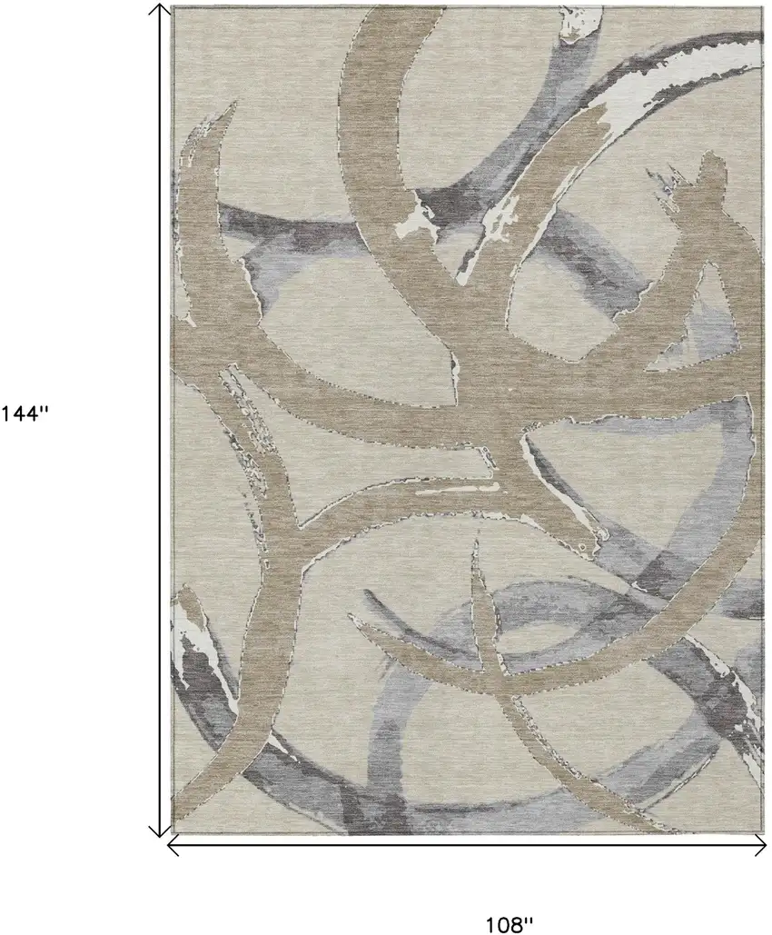 Beige Ivory And Gray Abstract Washable Indoor Outdoor Area Rug Photo 3