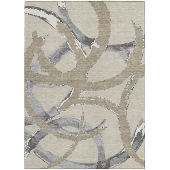 Beige Ivory And Gray Abstract Washable Indoor Outdoor Area Rug Photo 6