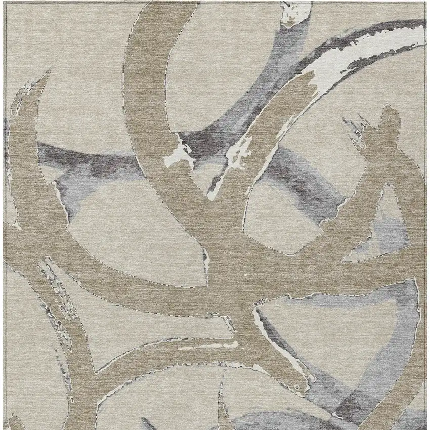 Beige Ivory And Gray Abstract Washable Indoor Outdoor Area Rug Photo 7