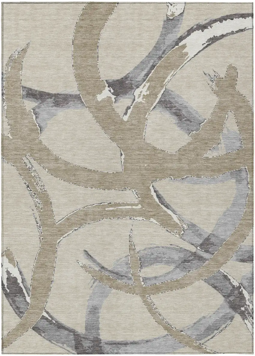 Beige Ivory And Gray Abstract Washable Indoor Outdoor Area Rug Photo 2