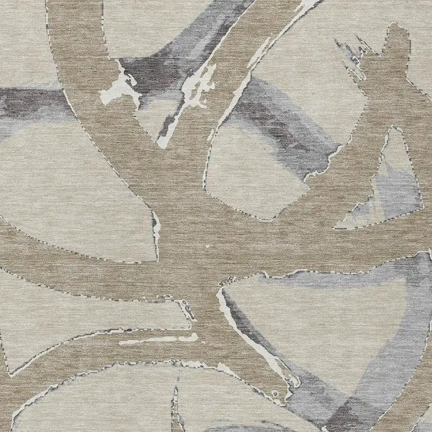 Beige Ivory And Gray Abstract Washable Indoor Outdoor Area Rug Photo 6