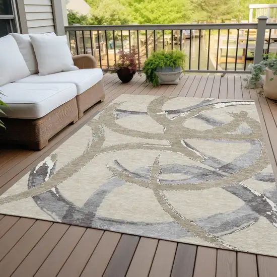 Beige Ivory And Gray Abstract Washable Indoor Outdoor Area Rug Photo 8