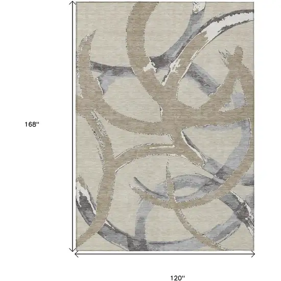 Beige Ivory And Gray Abstract Washable Indoor Outdoor Area Rug Photo 3
