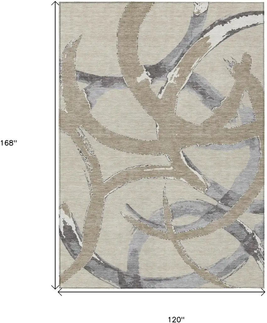 Beige Ivory And Gray Abstract Washable Indoor Outdoor Area Rug Photo 3