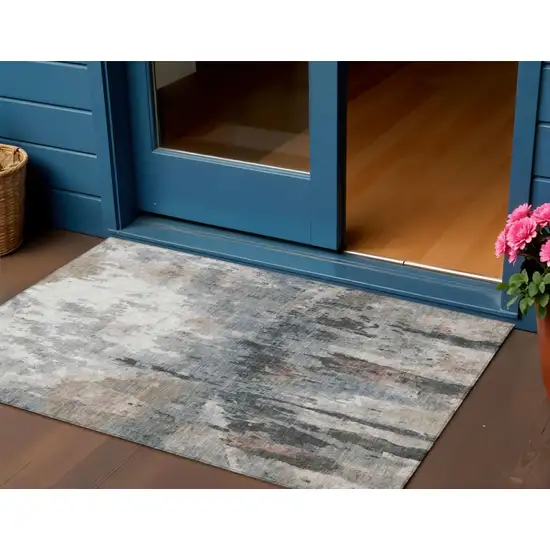 Beige Ivory And Gray Abstract Washable Indoor Outdoor Area Rug Photo 1