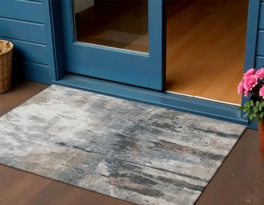 Beige Ivory And Gray Abstract Washable Indoor Outdoor Area Rug Photo 1