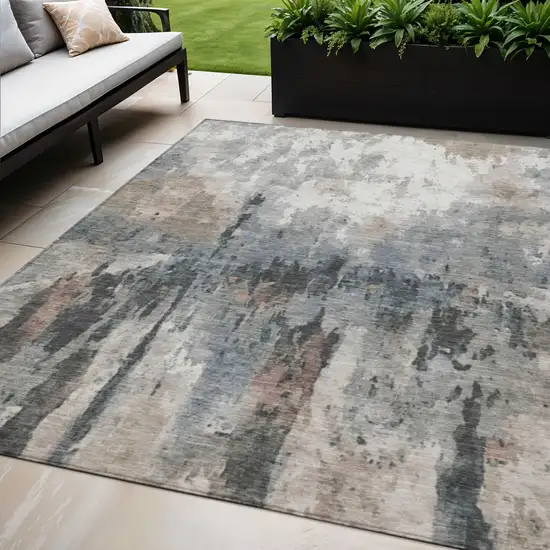Beige Ivory And Gray Abstract Washable Indoor Outdoor Area Rug Photo 1