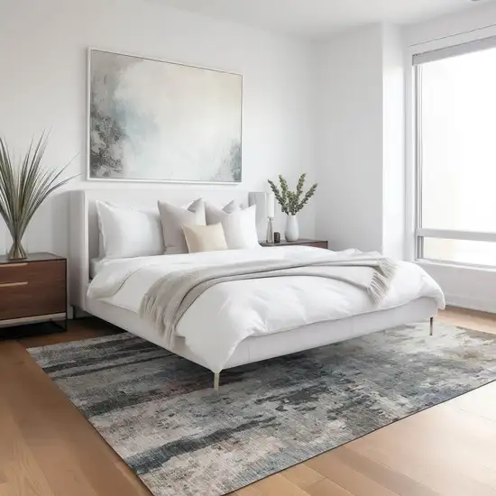 Beige Ivory And Gray Abstract Washable Indoor Outdoor Area Rug Photo 8