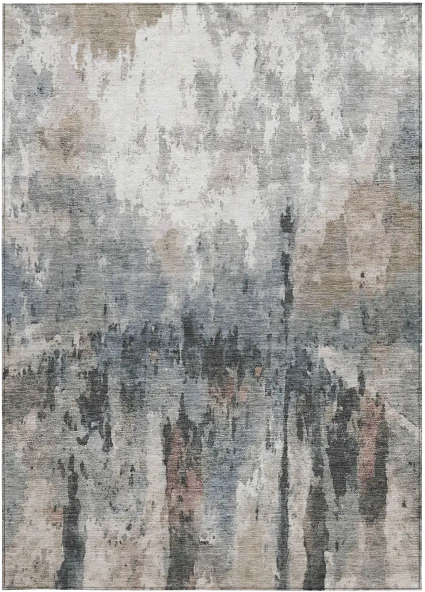 Beige Ivory And Gray Abstract Washable Indoor Outdoor Area Rug Photo 4