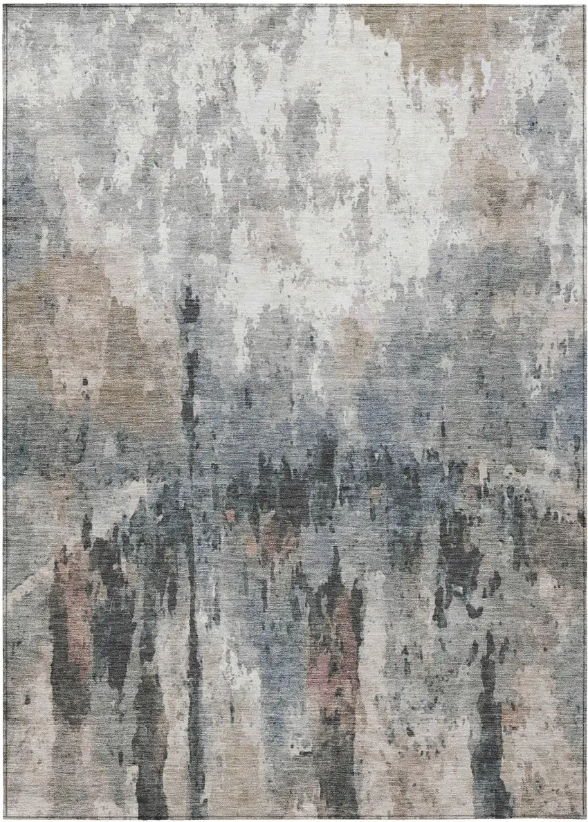 Beige Ivory And Gray Abstract Washable Indoor Outdoor Area Rug Photo 2