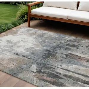 Photo of Beige Ivory And Gray Abstract Washable Indoor Outdoor Area Rug