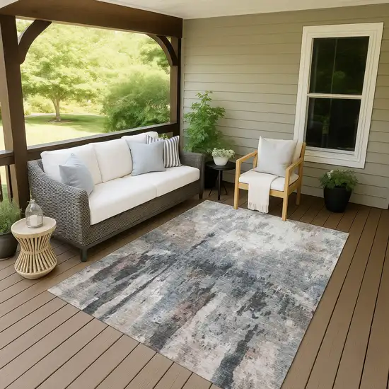 Beige Ivory And Gray Abstract Washable Indoor Outdoor Area Rug Photo 7