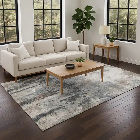 Beige Ivory And Gray Abstract Washable Indoor Outdoor Area Rug Photo 8