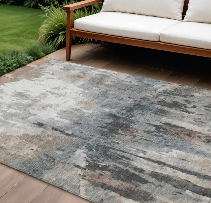 Beige Ivory And Gray Abstract Washable Indoor Outdoor Area Rug Photo 1