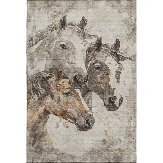 Beige Ivory And Gray Animal Print Washable Area Rug With UV Protection Photo 1