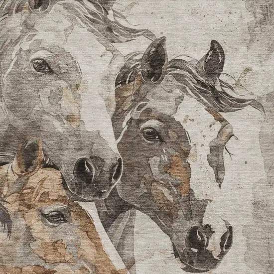 Beige Ivory And Gray Animal Print Washable Area Rug With UV Protection Photo 2