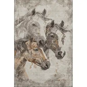 Photo of Beige Ivory And Gray Animal Print Washable Area Rug With UV Protection